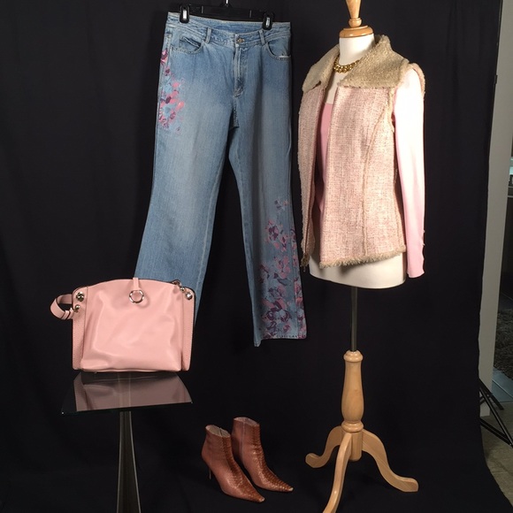 Dana Buchman Blue Jeans Size 8 Hand Painted - Picture 6 of 6